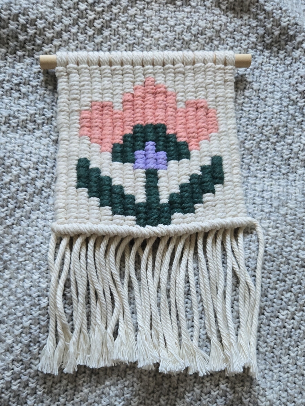Handwoven Cream Tapestry with Pink Floral Motif